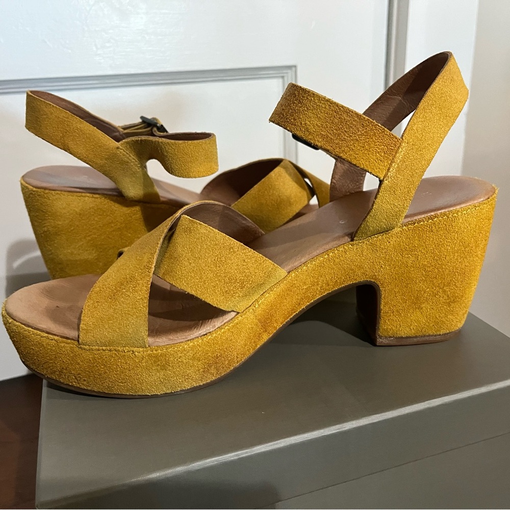 Antelope Mustard Suede Platform Sandals with Ankle Strap - Picture 7 of 9